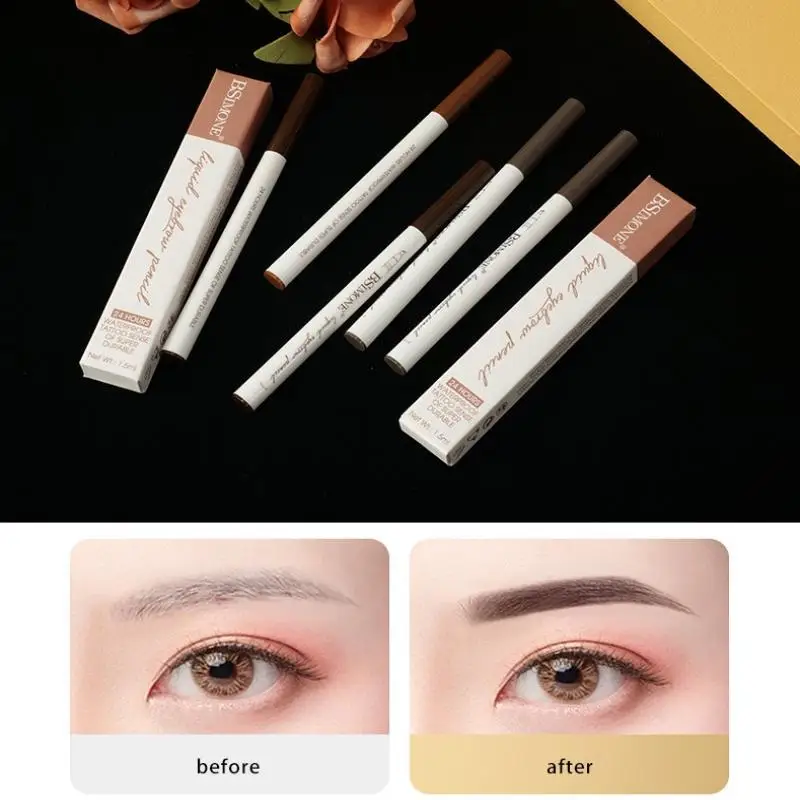 Matita per sopracciglia piccola a quattro punte – Penna per contorno sopracciglia con effetto tatuaggio 3D impermeabile per definizione di sopracciglia naturale e dimensionale