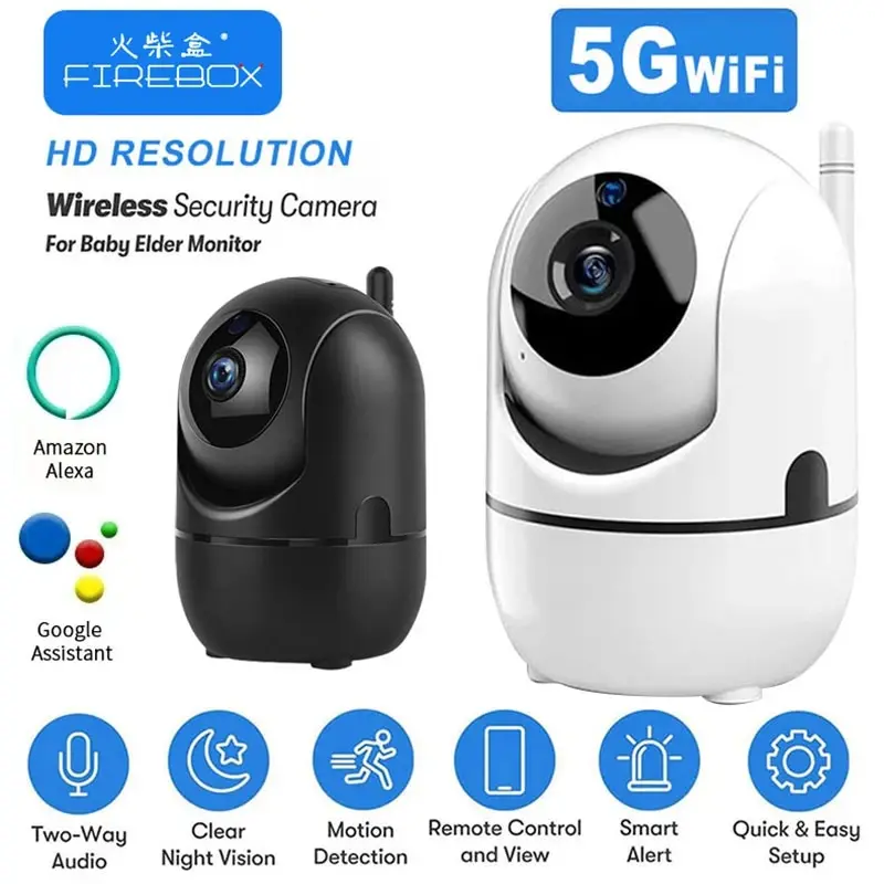 กล้อง IP 5GHz WIFI HD 1080P กล้องรักษาความปลอดภัยสมาร์ทโฮมติดตามอัตโนมัติการมองเห็นได้ในเวลากลางคืนเครือข่ายเฝ้าระวังไร้สายกล้องติดตามทารก