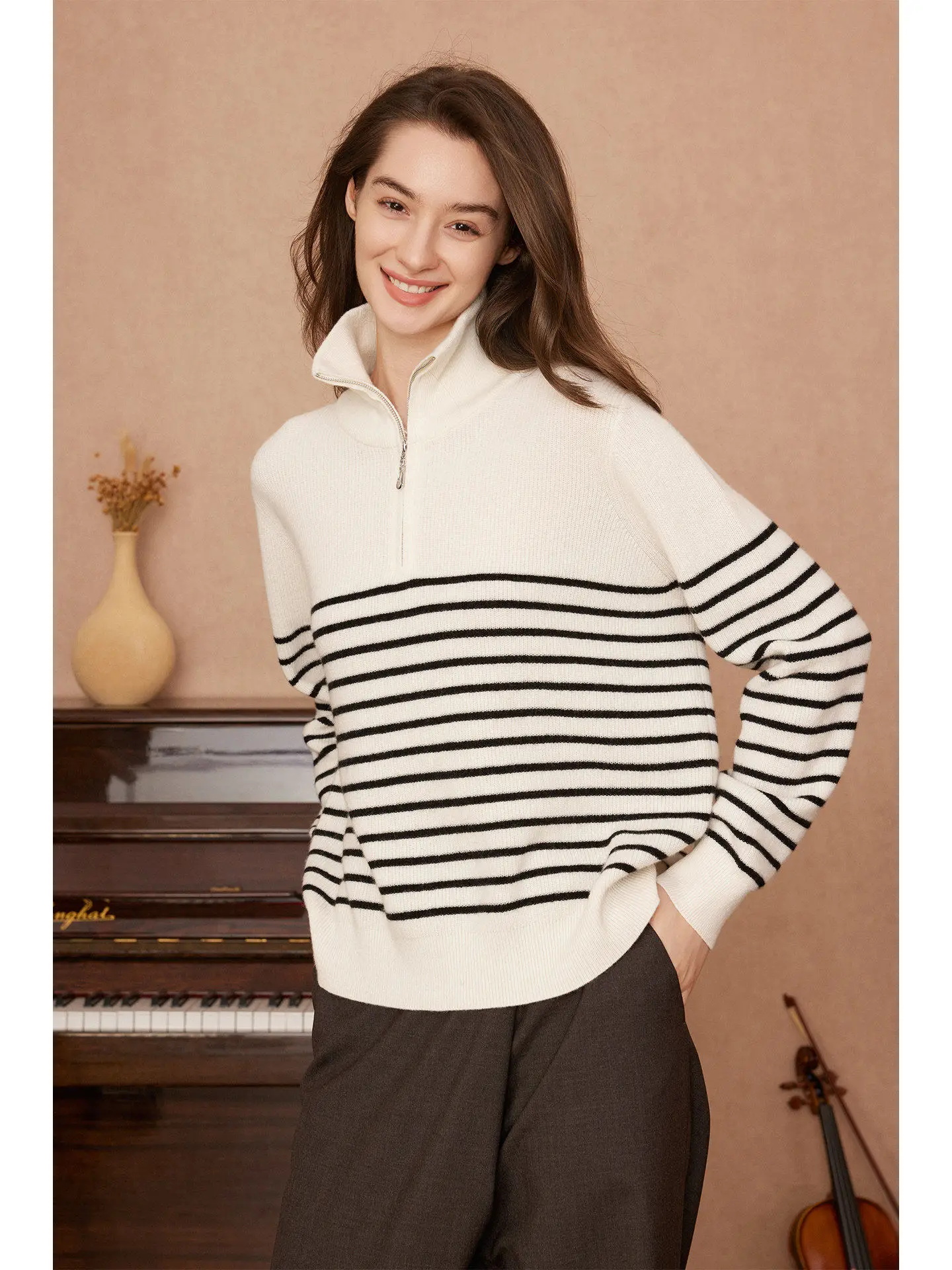 

RIZOUZH Simptic Camere Женский вязаный кардиган с воротником в полоску, в стиле BF, с длинными рукавами, теплый, для повседневной носки, китайский бренд