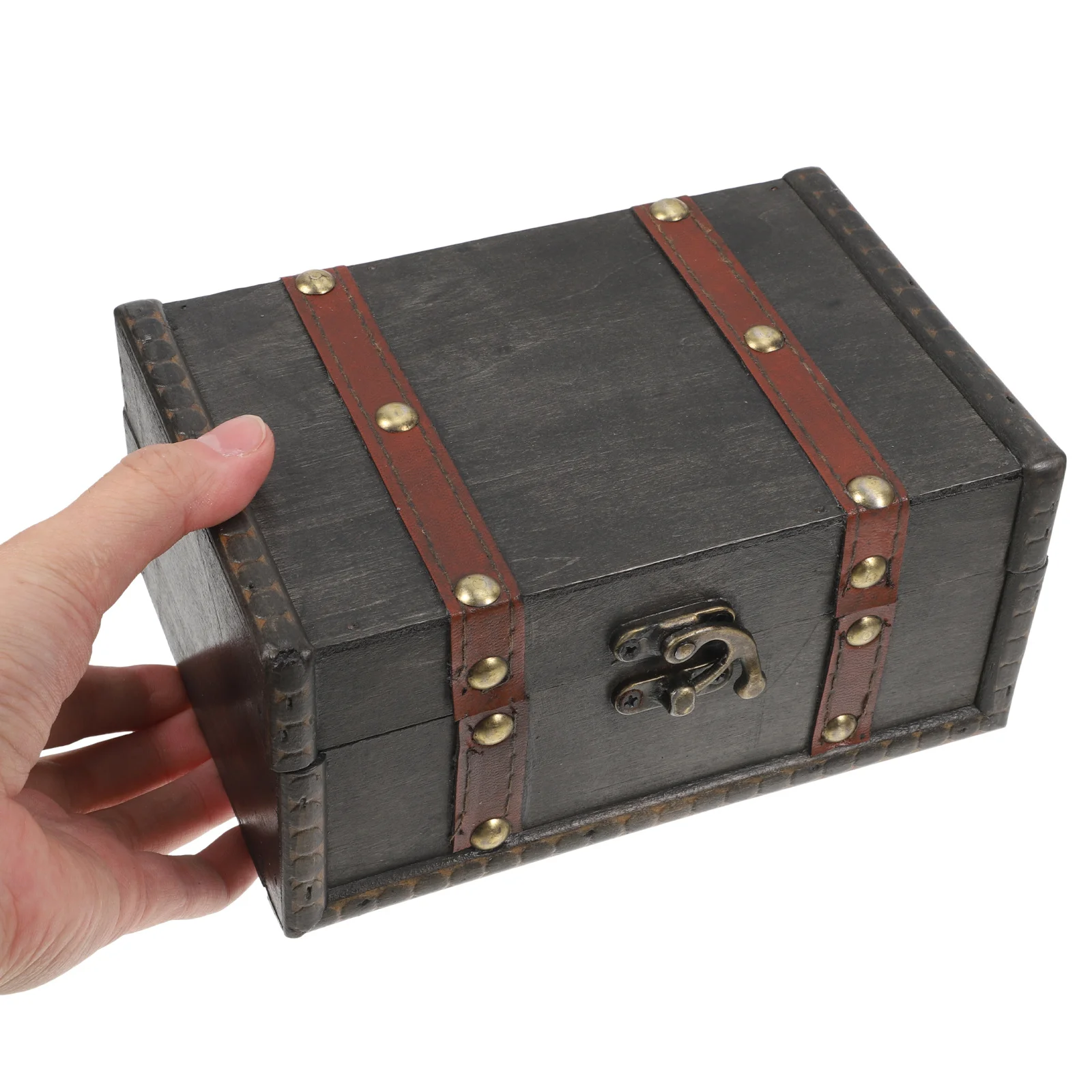 صندوق الكنز الخشبي الصغير صندوق تخزين مستطيل غطاء خمر ديكور القراصنة الصدر تذكار المنظم صندوق تخزين المجوهرات