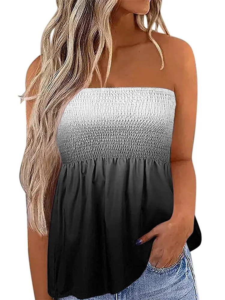 Women's Tube Tops Sleeveless Pleated Babydoll Tops Ladies Fashion Casual Loose Tank Tops Summer Strapless Shirts