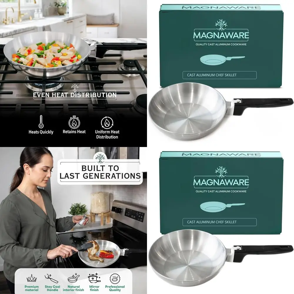 

Lightweight Aluminum Skillet for Uniform Heat, No Seasoning, Oven-Safe, 11-Inch Vintage Style