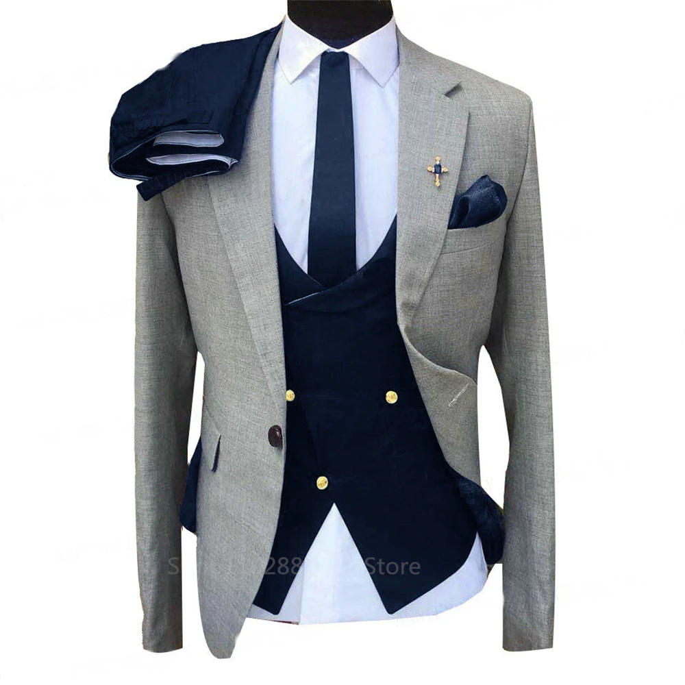 2024 Men 3 Pieces Suits For Men Custom Made Groom Groomsmen Tuxedos Wedding Men Suit Terno Masculino(Jacket+Pant+Vest)