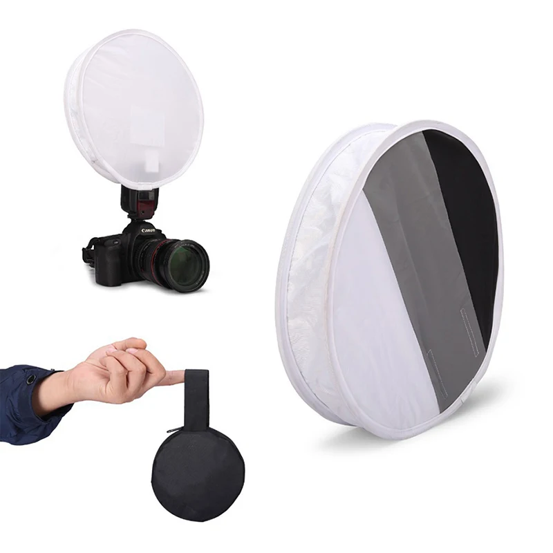 30CM Portable Dual Purpose 2 in 1 Gray Card Diffuser+ Softbox  Round On-camera Speedlite Flash Light White Balance Soft Box