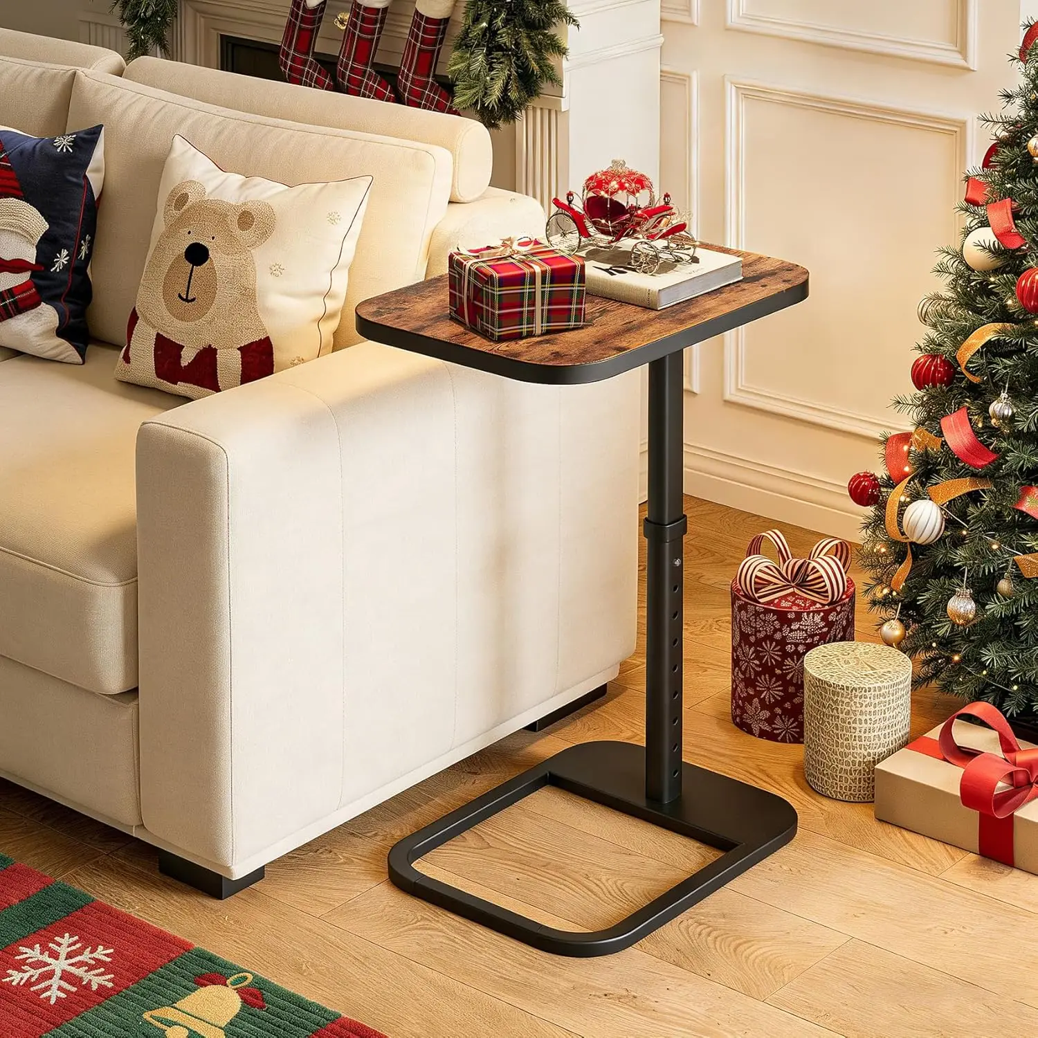TV Tray Table Adjustable Height & Flip-Top & Rounded Metal Corners Snack Table for Couch, Sofa Bed Chair Living Room C Shaped