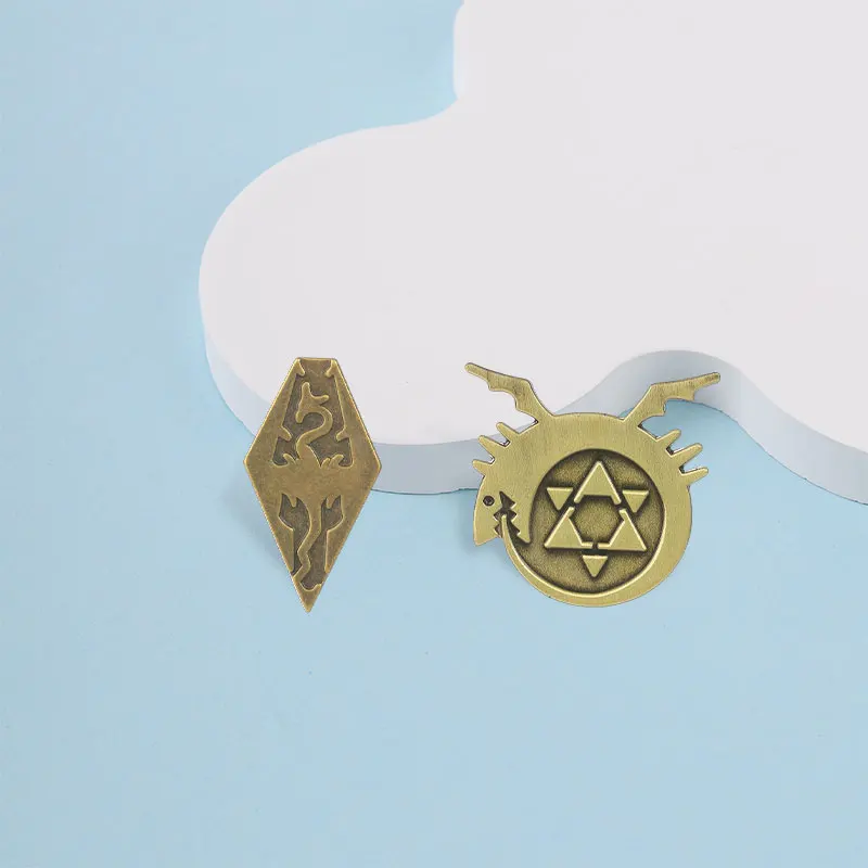 Vintage Drachen-Alchemie-Symbol Emaille-Abzeichen Antikes Metall Graviertes Muster Reversnadel Deko-Brosche Accessoire Geschenk – Detail 6