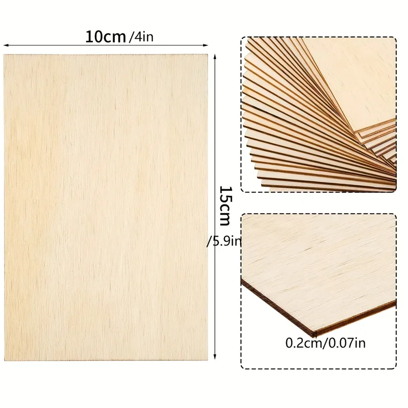 Feuilles de bois inachevées rectangulaires, 15 pièces, 6x4 pouces/15x10cm, pour artisanat, maison, avion, bateau, projets scolaires, bricolage en bois