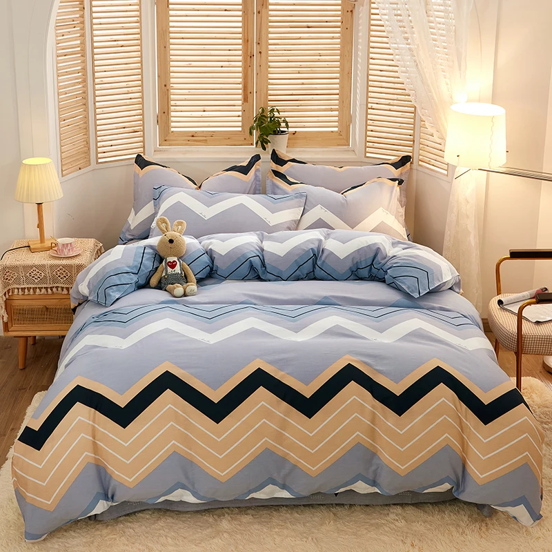

100% cotton Duvet Cover Set Pillow cases No Filling Striped Printing Warm Cute Comforter Soft Skin Friendly Bedding 3pcs Kit
