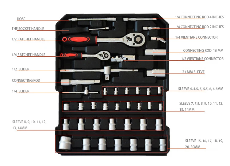 OEM  186pcs Household Tool Set Auto Repair Tool Kit Toolbox and Wheels