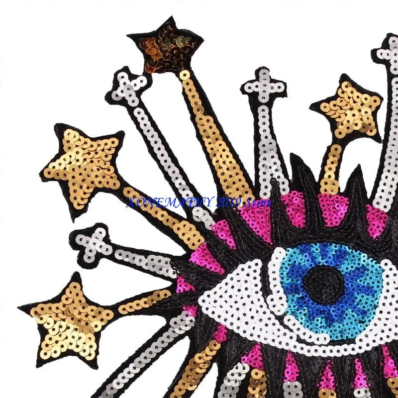 F42F Cartoon Big Stars Eye Sew/Iron On Appliques Glitter Sequins DIY Embroidery Patch