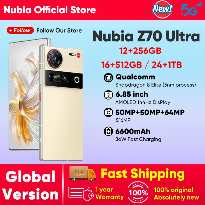 Global Version Nubia Z70 Ultra NX733J 5G Smartphone Snapdragon 8 Elite 6.85