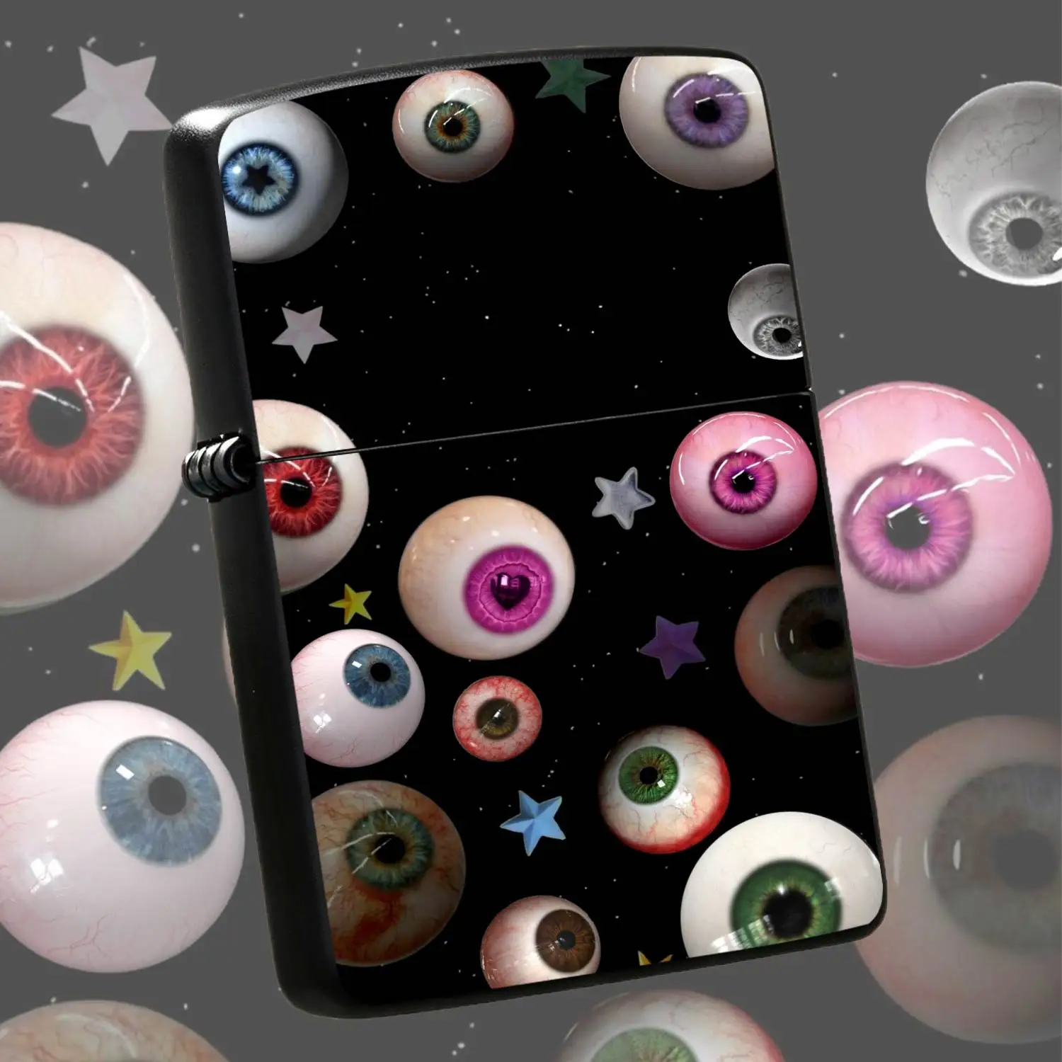 Creative Floating Eyeball Starry Sky Themed Portable Lighter, Funky Surreal Visual Art Style Trendy Daily Carry Item, Suitable for All Scenarios, Unique Novelty Gift for Friends, Exquisite Eye-catching Practical Accessory with Distinct Art