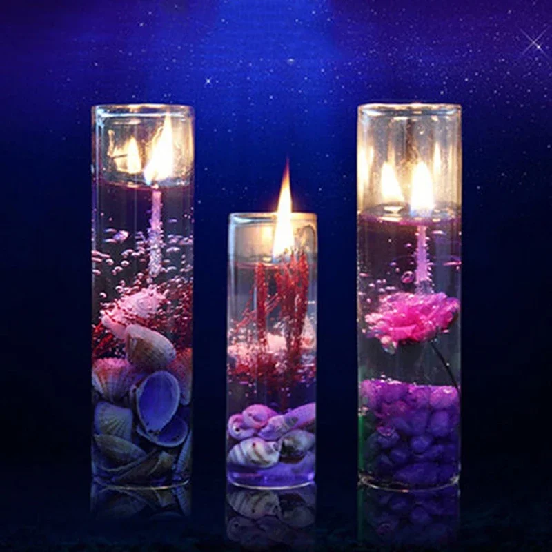 8.5*3cm Jelly Candles Smokeless Wedding Gel Candles Ocean Theme Glass Bottles Jelly Wax Ornament Kitchen Bedroom Home Deco