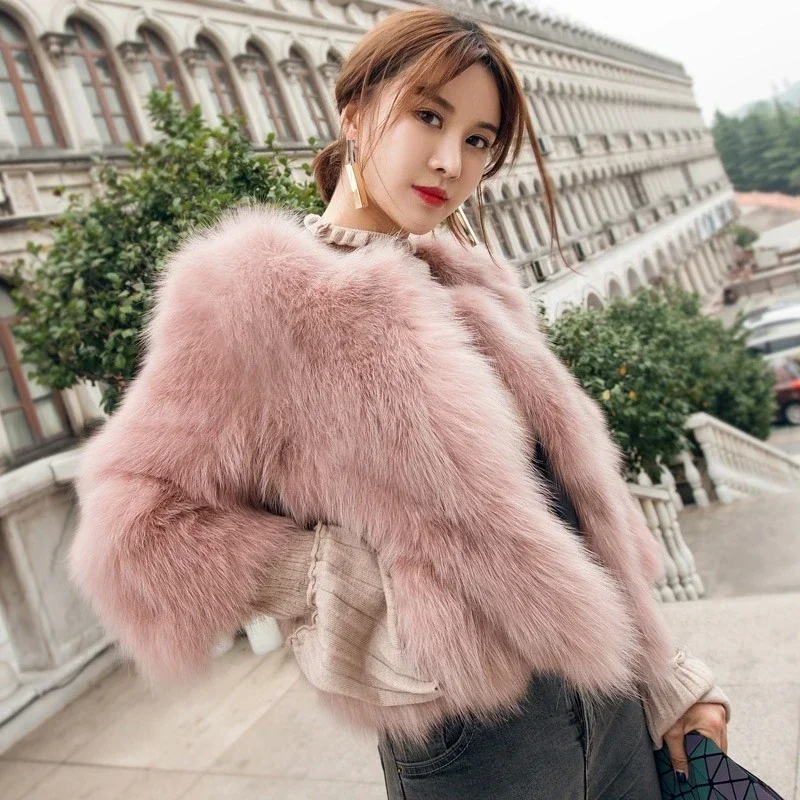 

Winter Women's Fur Coat Thick Warm Fashion O-neck Faux Fur Jacket Fluffy Solid Color Elegant Plush Short Fur Coats for Women