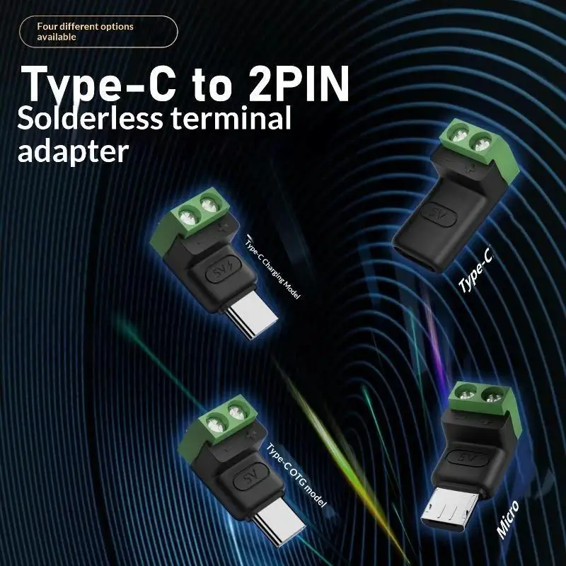 Solderless Type C Micro USB to 2PIN Terminal Adapter for Drone Circuit Repair & Small Electronic Device Modification
