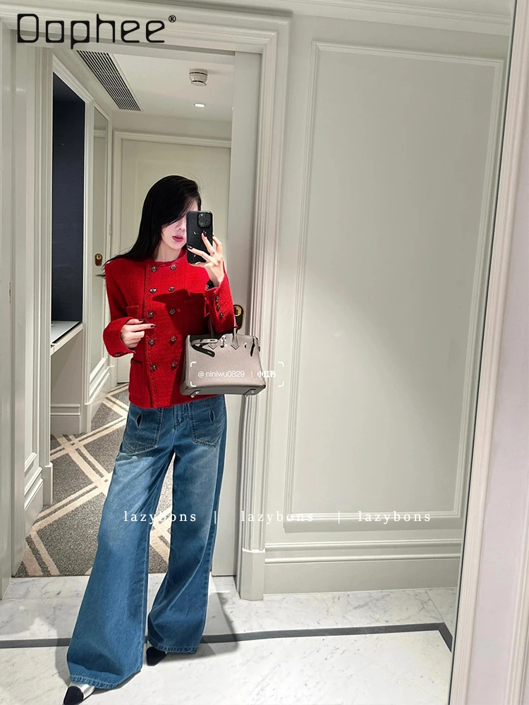 High End Temperament Celebrity Heavy Industry Short Woven Tweed Jacket Three-dimensional Flower Neck Vest Two-piece Set Women