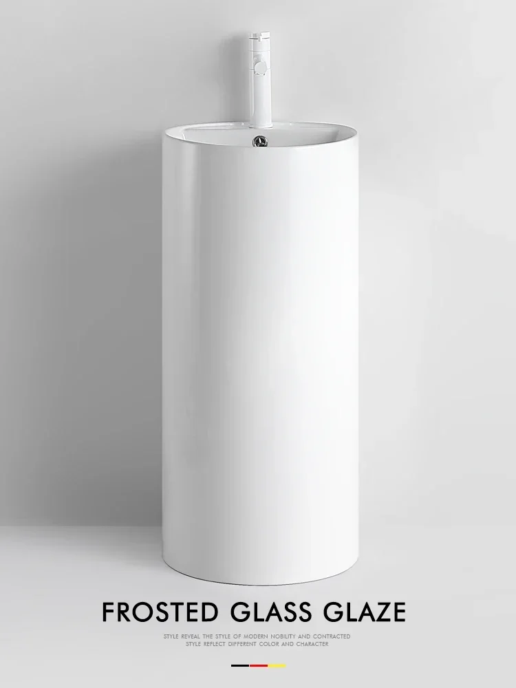 Round ceramic column basin, balcony washbasin, hotel home toilet, small apartment, integrated floor-to-ceiling washbasin