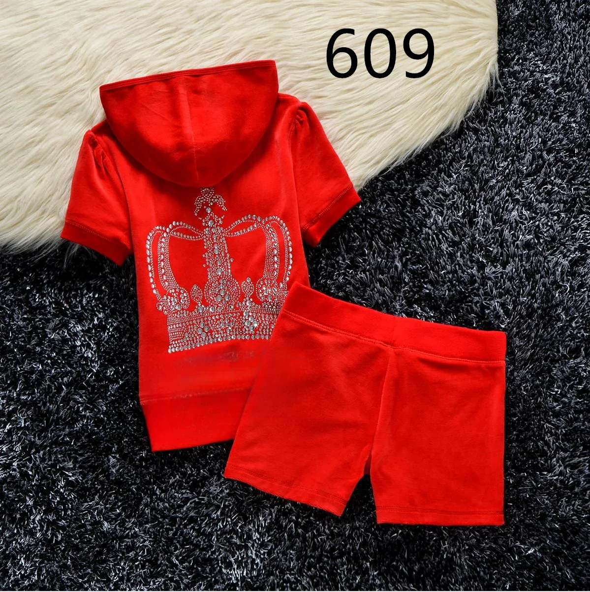 Summer JUICY Velvet Tracksuit Women Short Suit Casual Outdoor Sports Hooded Short Sleeve Jacket 2pc Fashion Girls Sexy Shorts 2p