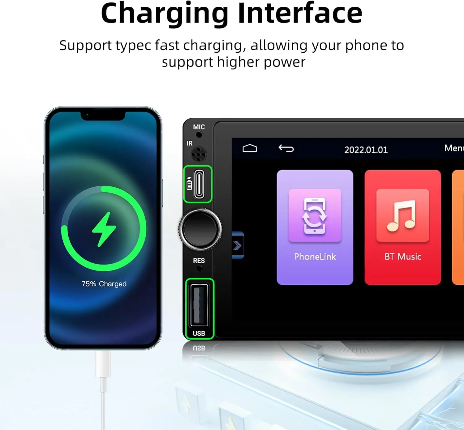 6.86' Car Radio with Wireless CarPlay & Android Auto, Type-C USB, Bluetooth, Backup Camera, Single-Din