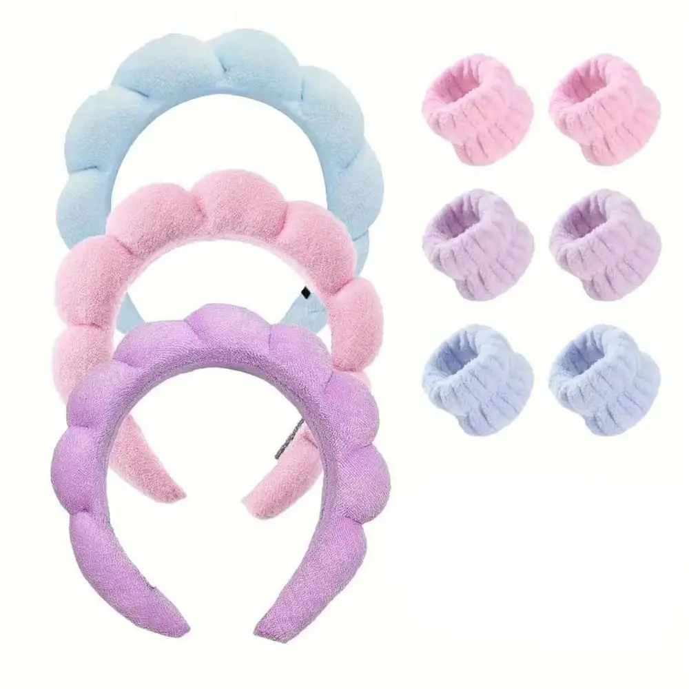 Fashion Microfiber Washing Wristbands Scrunchies Puffy Headband Spa Bubble Headband for Washing Face Makeup Shower Skincare