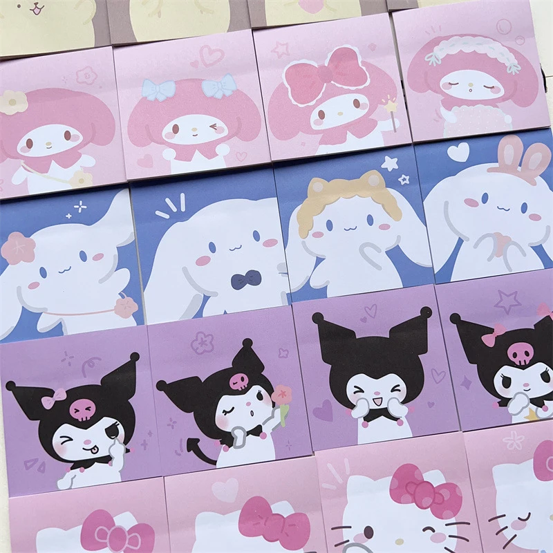 Sanrio Olá Kitty Sticky Notes, Estudante bonito mensagem adesivos, Desenhos animados Kuromi Cinnamoroll, 80pcs por saco