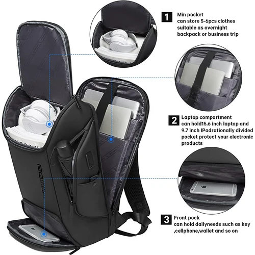 Imagen 2 del producto Mochilas inteligentes BANGE Business con carga USB para ordenador portátil de 15,6 pulgadas, mochila de viaje, bolsa de transporte impermeable para hombres, bolsas de viaje