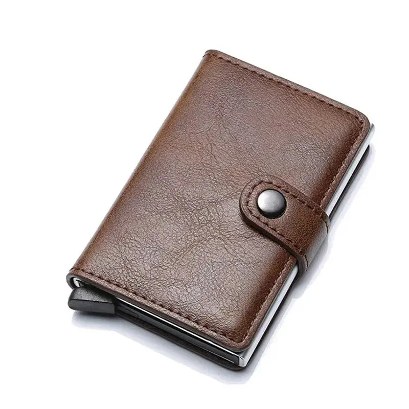 ID Credit Bank Card Holder with Hasp Wallet Men Anti Rfid Blocking Protected Magic PU Leather Slim Mini Small Money Wallets Case