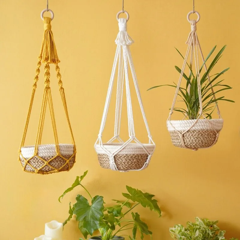 Christmas Plant Hanger Handmade Cotton Yarn Weave Christmas Plant Hanger Bohemian Flower Pot Hanging Net Indoor Green Plant