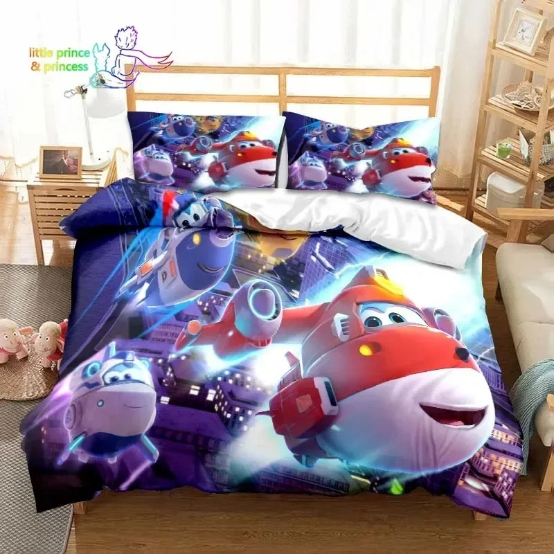 Super Wings Cartoon Print Bedding Set Single Twin Double Queen King Cal King Size Bed Linen Set