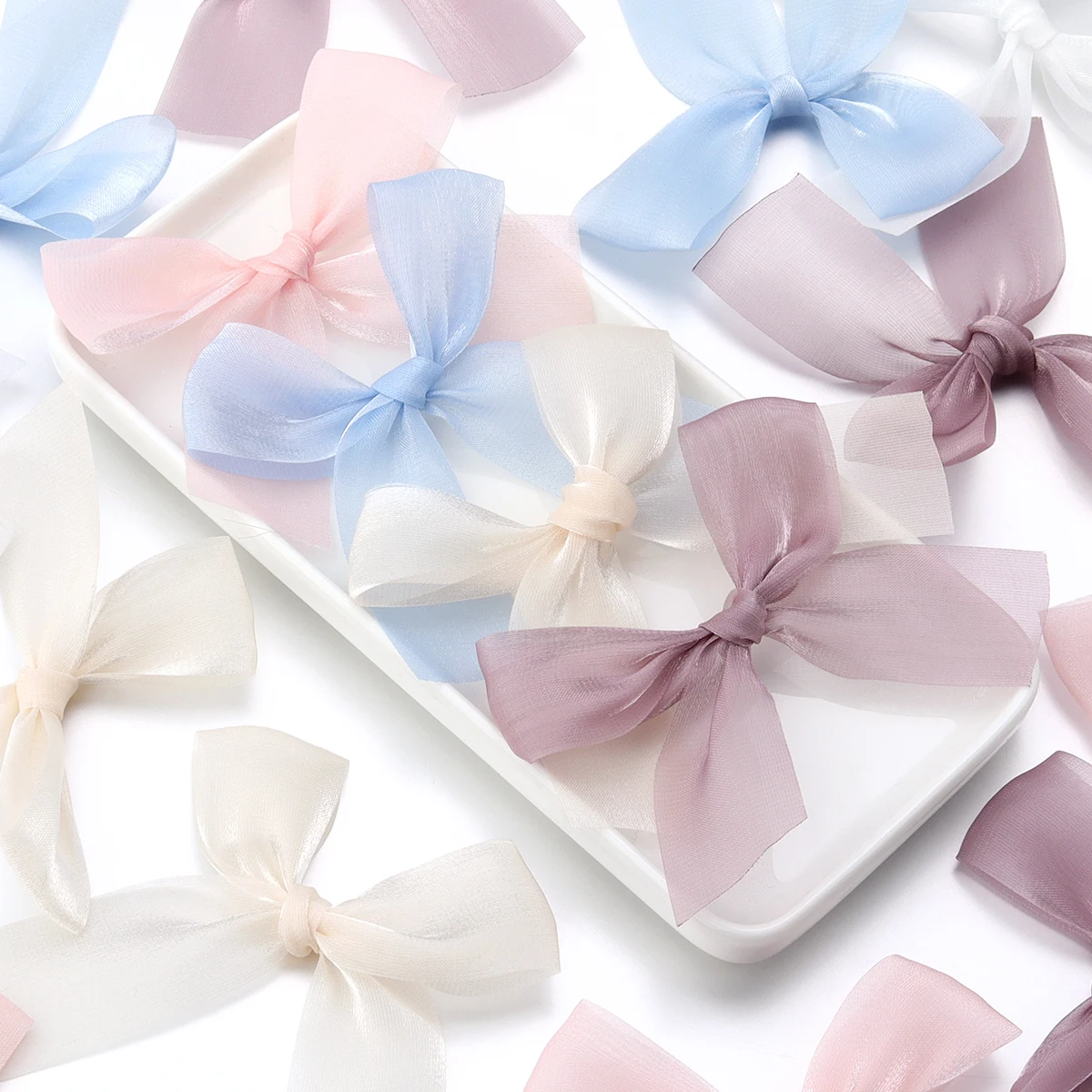 (5Pcs/pack) 7*8cm Colored Ribbon Bows Middle Size Gauze Ribbon Bow Flower Craft Decoration Handwork DIY Party Decoration