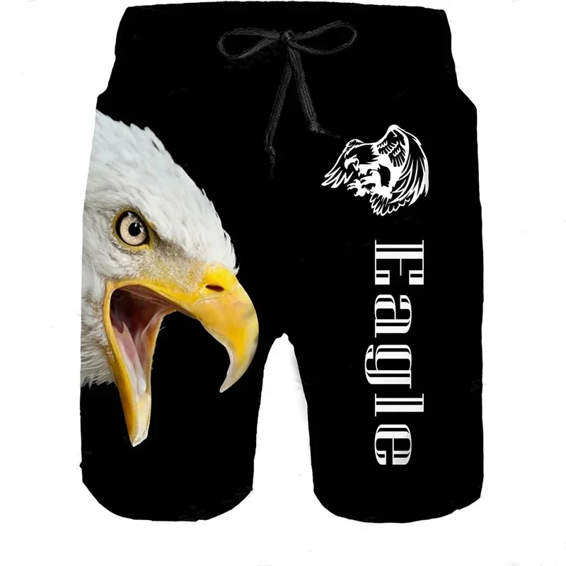 Calção de praia masculino estampado em 3D, águia branca, calça curta padrão de camuflagem animal, baús grandes, moda de rua, esportes