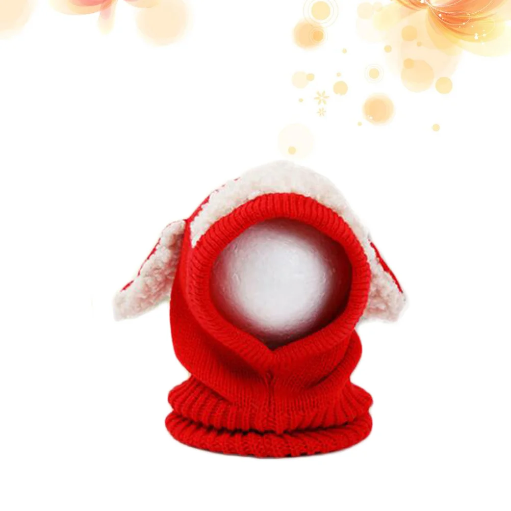 Inverno bebê crianças filhote de cachorro design de malha lã coif capuz cachecol bonés vermelho quente macio elástico grosso bonito meninos meninas chapéu