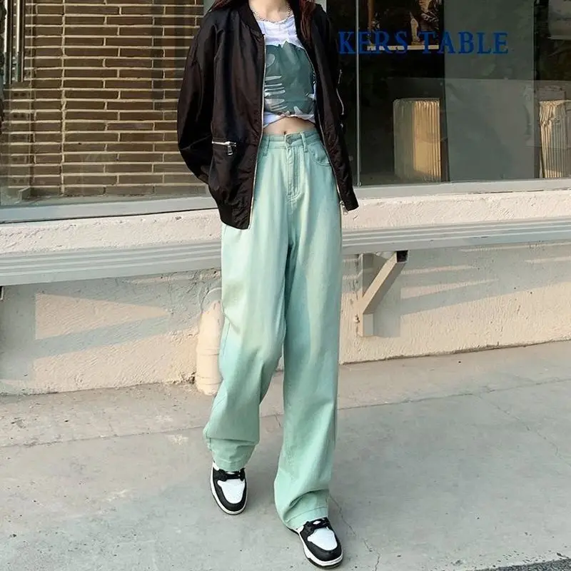 

Зеленые мешковатые джинсы женские Harajuku повседневная уличная одежда джинсовые винтажные брюки Ulzzang ретро стиль колледж хипстер полная длина Ins