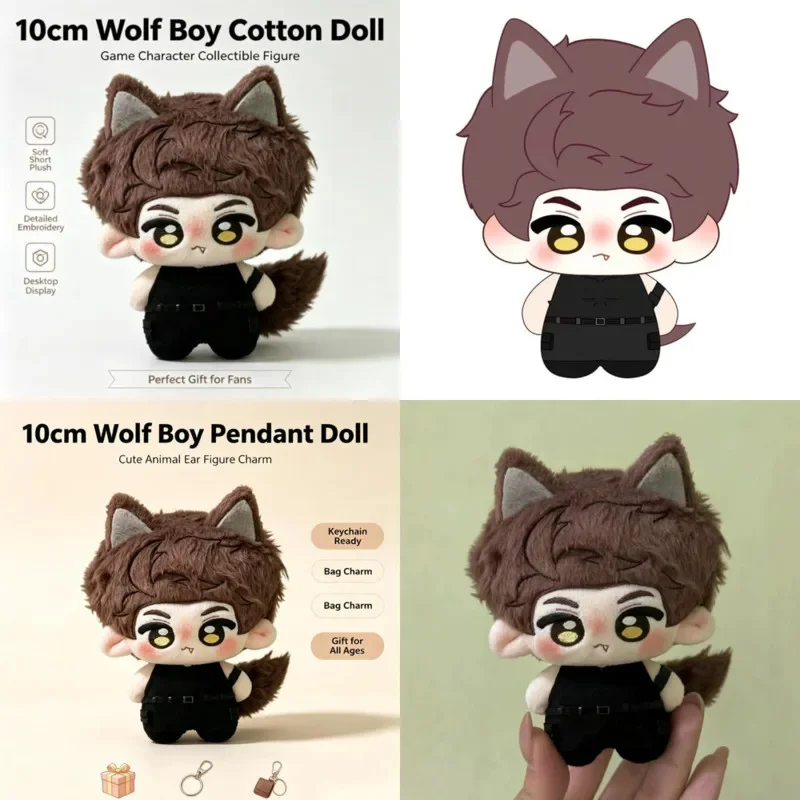 Kawaii 10cm Wolf Boy Cotton Pendant Game Character Figure Animal Ears, Mini Hanging Decor Collectible Ornament, Birthday Present
