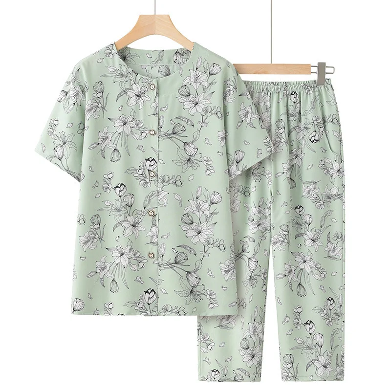 Middelbare Leeftijd Moeder Korte Mouw Pakken Zomer Pyjama Set Vrouwen 2 Delige Set Outfit Huiskleding Bedrukking Conjuntos De Pijama Mujer