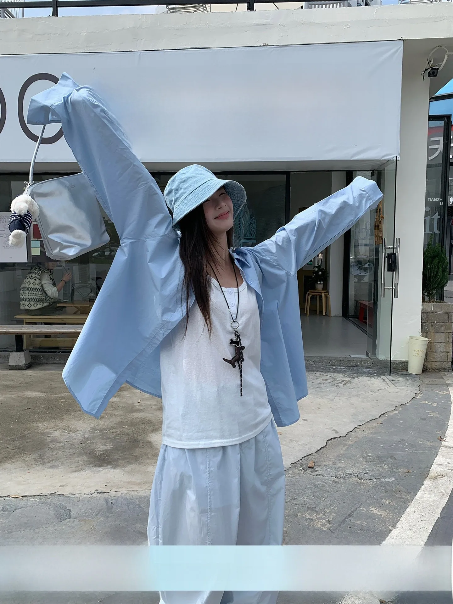 

Loose Blue Shirt Outerwear for Women Summer Thin New Style Casual Wind Resistant Coat Casual Lazy Style Top by Su San San