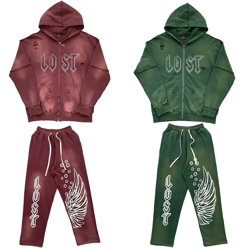 

Lost Intricacy Hoodies Diamond Embellied Zippered Casual Sweatirt Pants Set Youth Long Sve Autumn Outerwear
