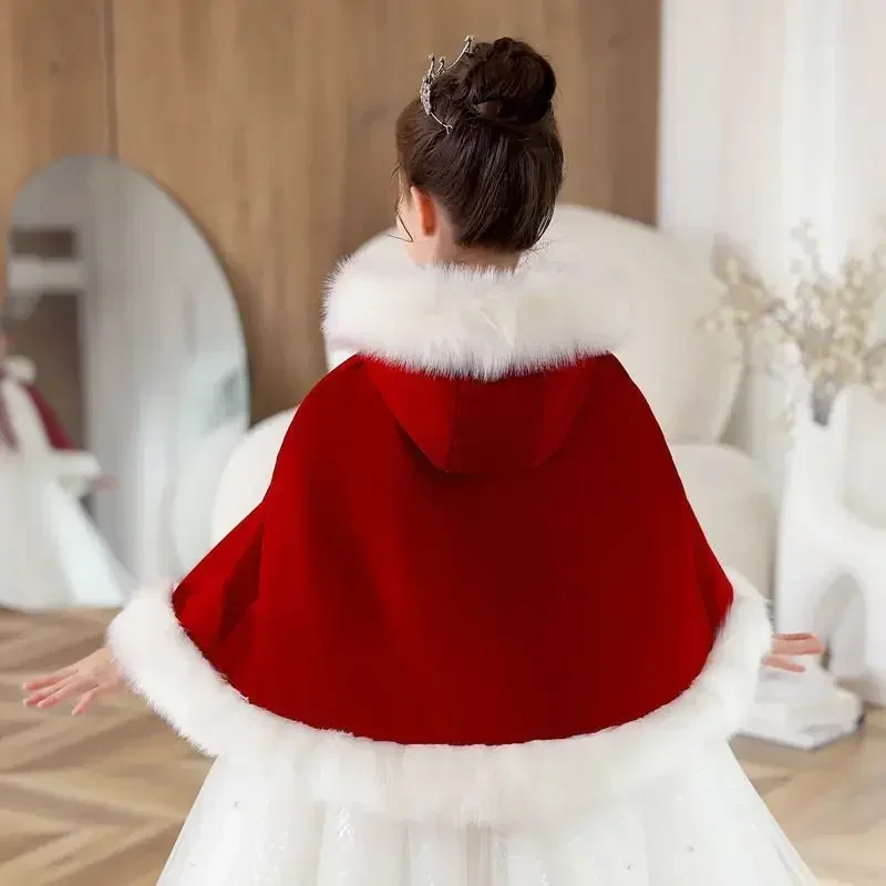 Red Cloak Baby Girl Christmas Cloak Deer Winter Infant Toddler Hooded Cape Cotton Child Jacket Xmas Party Costume Baby Clothes