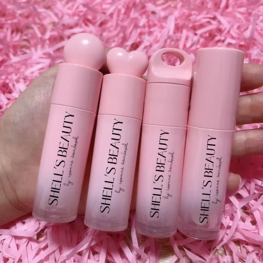 Round Pink Lip Gloss Tube Customized Private logo Gradient Lip Oil Tube 6ml Empty Lipgloss Containers Big Brush Wand and Box 50