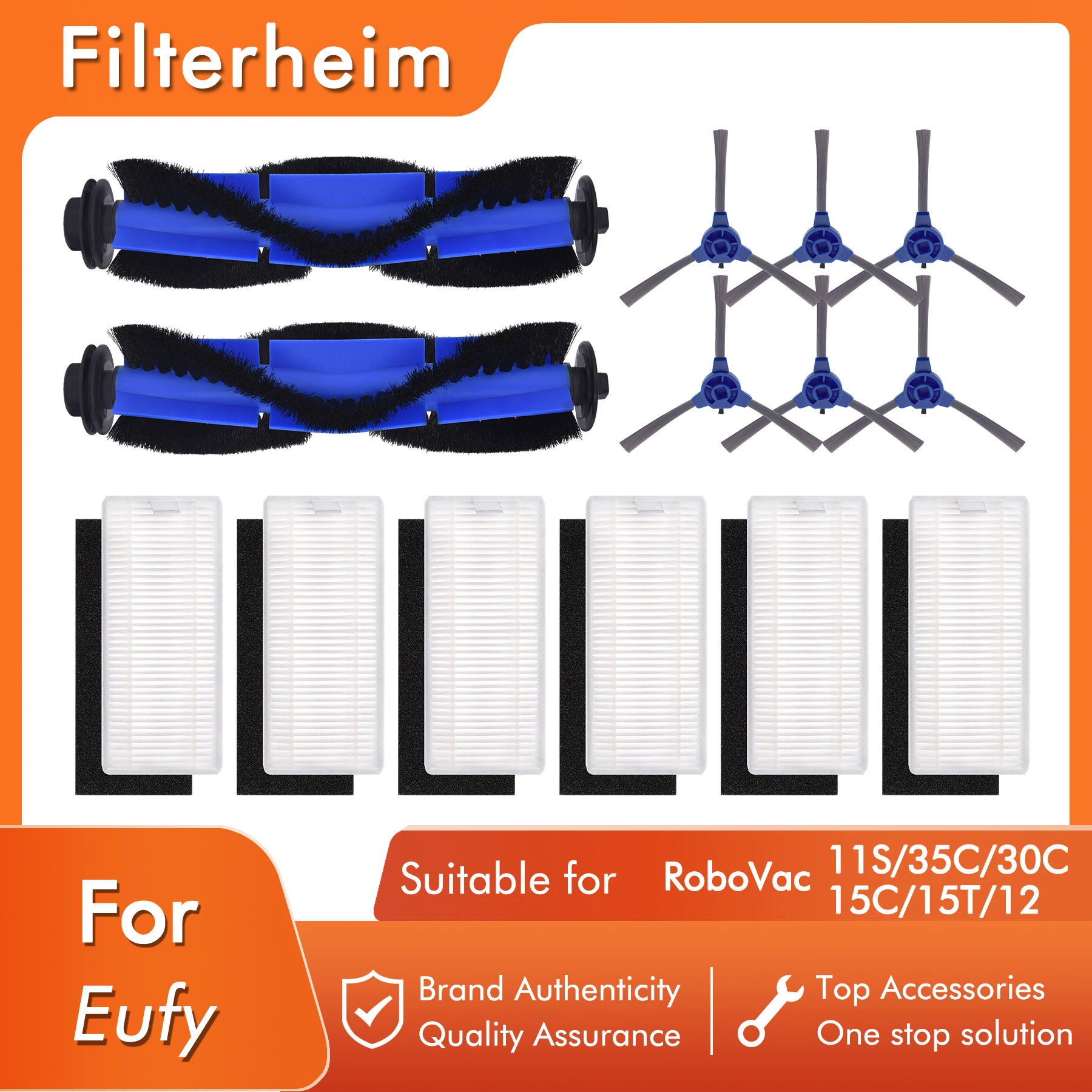 Rolka główna odkurzacza, szczotka boczna, filtr Hepa, koło do Eufy RoboVac 11S, 35C, 30C, 15C, 15T, 12 części zamiennych