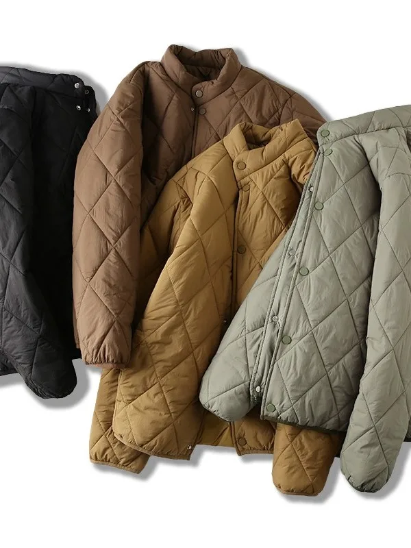 

Classic Diamond Pattern! Windproof Waterproof! Lightweight Men's Cotton Jaet Warm Stand Collar Trendy Winter Outerwear
