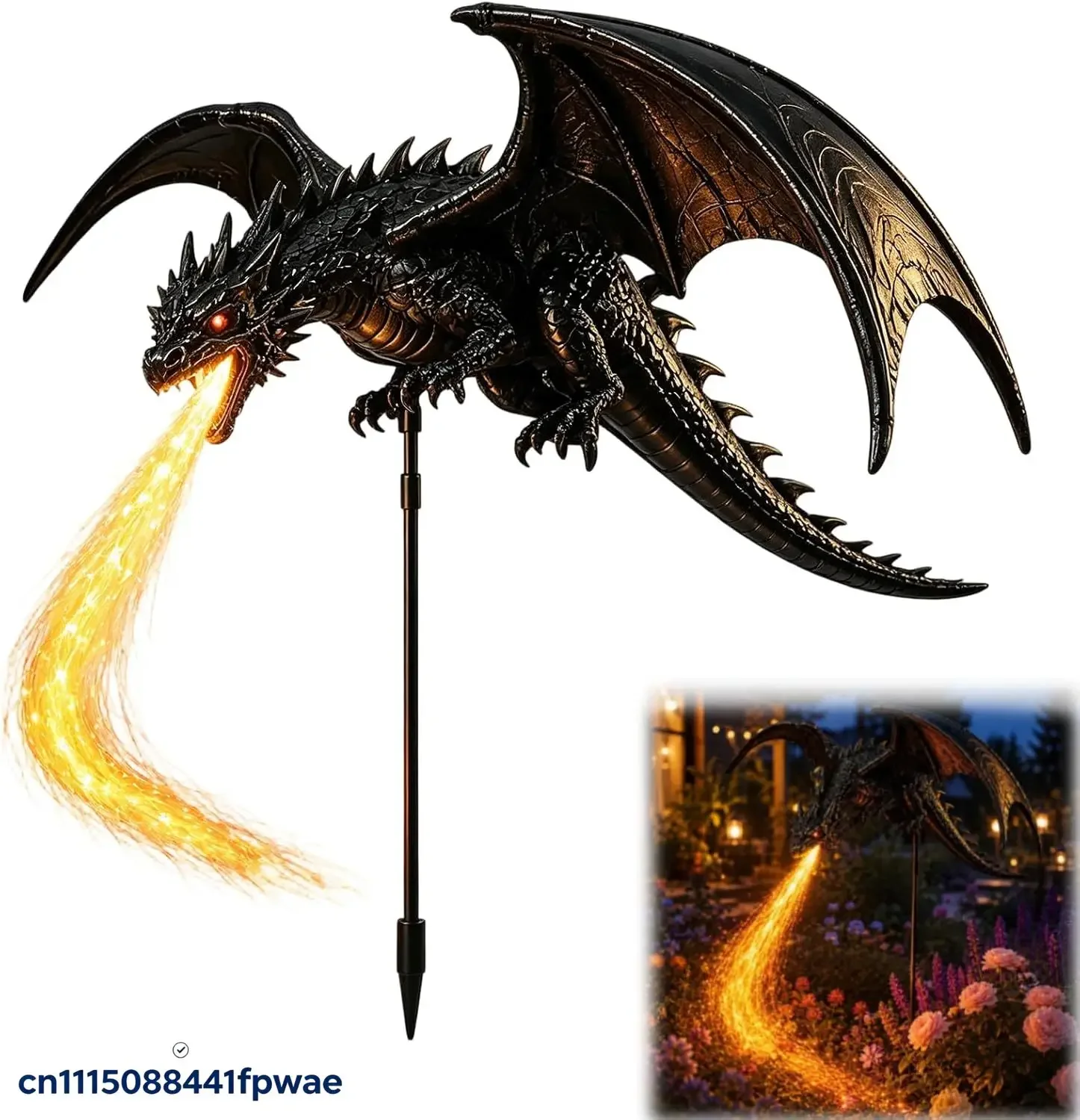 Solar Dragon Fire Garden Light,  Solars Powered Dragons Figurine with Breathing Flame Fiber Optic Lights Decor for Lawn, Pathway