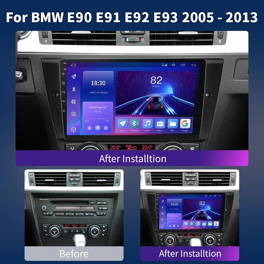 For BMW 3 Series E90 E91 E92 E93 Multimedia Wireless CarPlay Android 13 Auto Car Player GPS 2 din autoradio