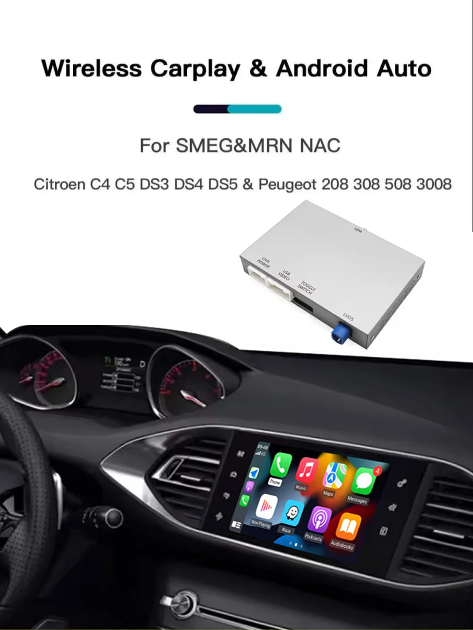 Draadloze Carplay Android auto voor Peugeot SMEG 208 308 508 3008 Citroën C4 DS3 DS4 DS5 Multimedia module Camera - afbeelding 2