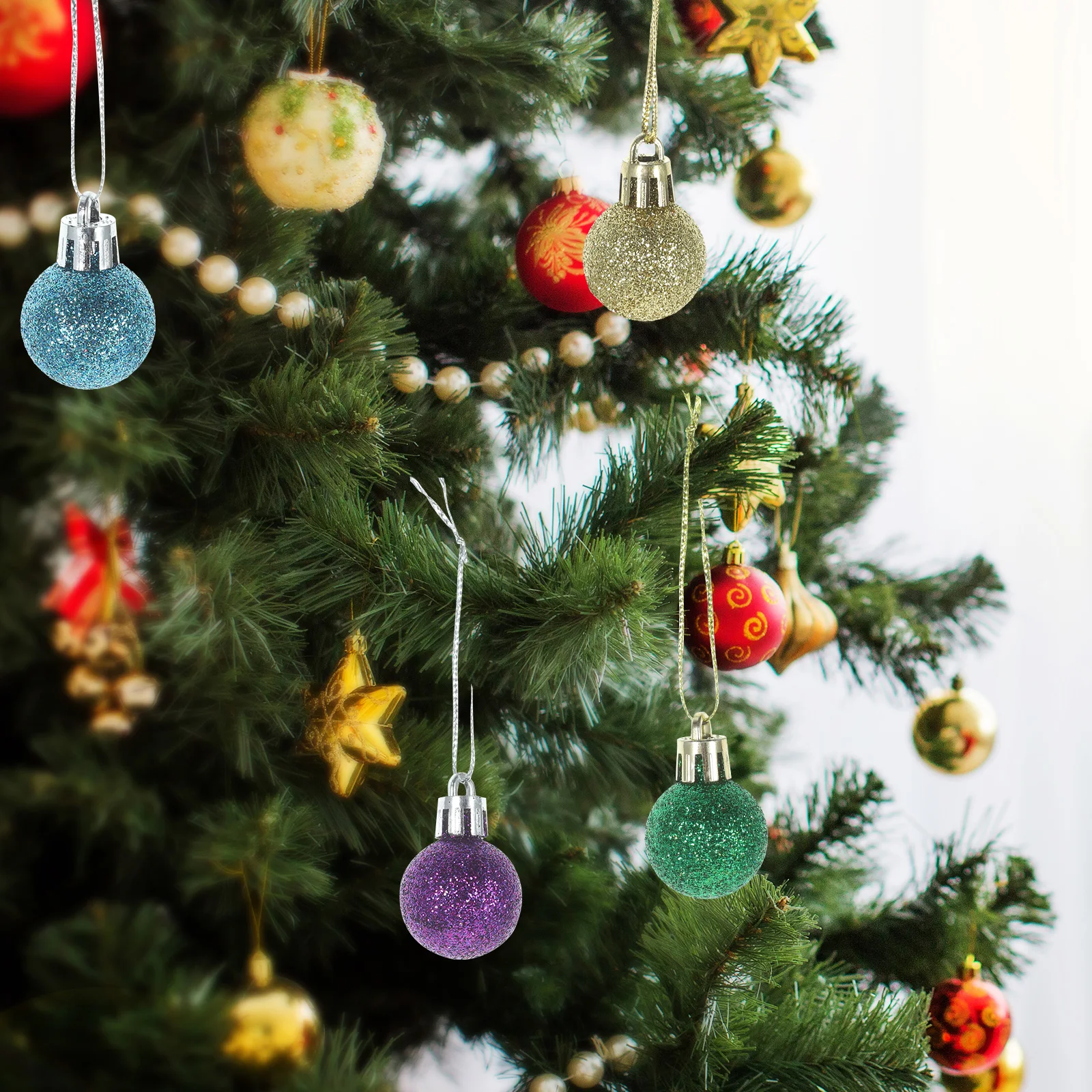 

80 Pcs Glitter Christmas Ball Ornament Small Ornaments Mini Xmas Spheres Bauble Miniature for Tree