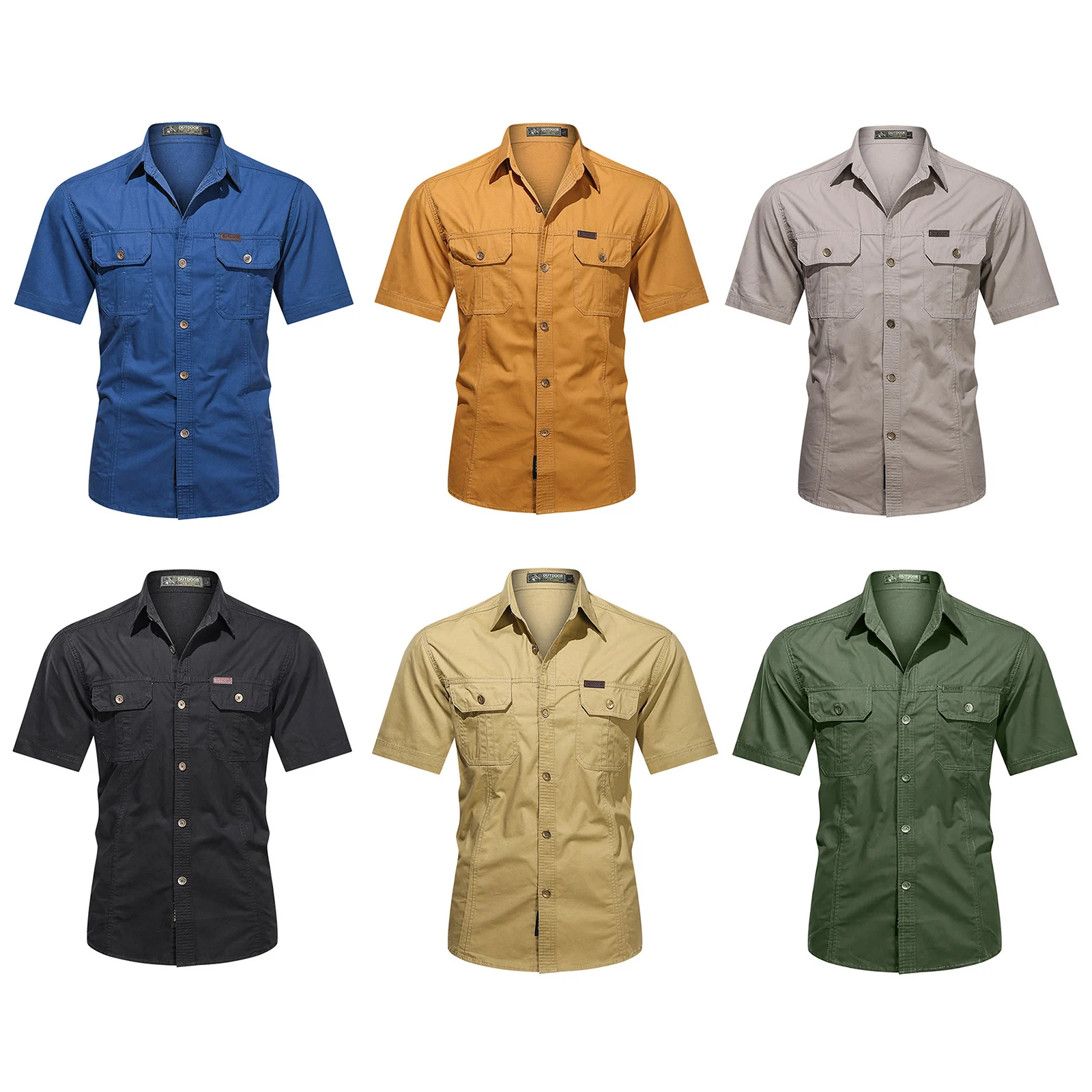 Mens Arbeit Hemd drehen-unten Kragen Taste Hemd für Fabrik Mechaniker Täglichen Tragen Outdoor Camping Kurzarm Shirts mit taschen