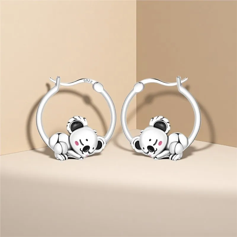 MISEFF 2025 New 925 Sterling Silver Cute Koala Hoop Earrings Round Charms Beads For Fashion DIY Jewelry Women Gifts Making view 5