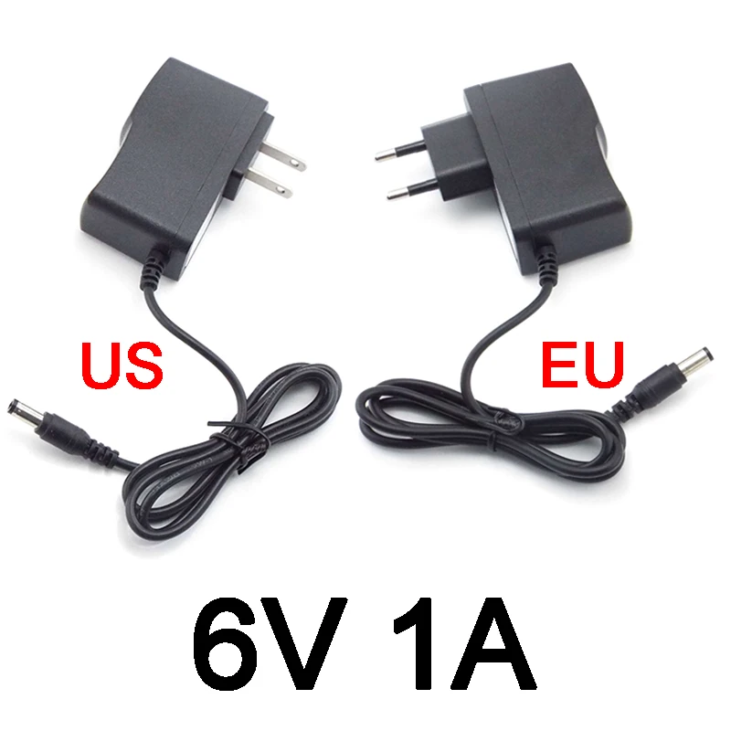 DC Power Supply Adapter Plug, Transformer Converter, CCTV Charger, Switch, 5.5mm x 2.5mm, EUA, UE, 6V, 1A, 1000ma, AC, 100V-240V