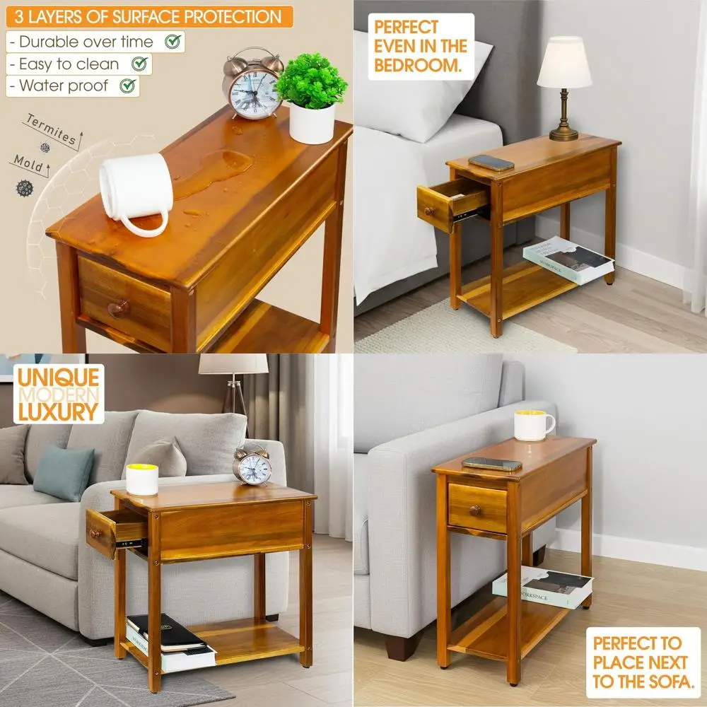 

Compact Drawer and Shelf Side Table for Small Spaces, Versatile Nightstand for Bedrooms and Living Rooms