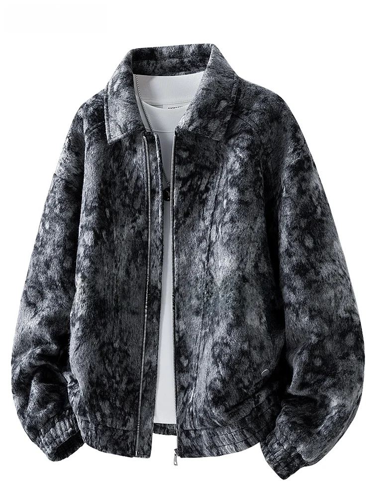 

American Sle Tie Dye Woolen Jaet Men's Loose Fit Faionable Urban Outerwear Spring Autumn New Arrival Large Size